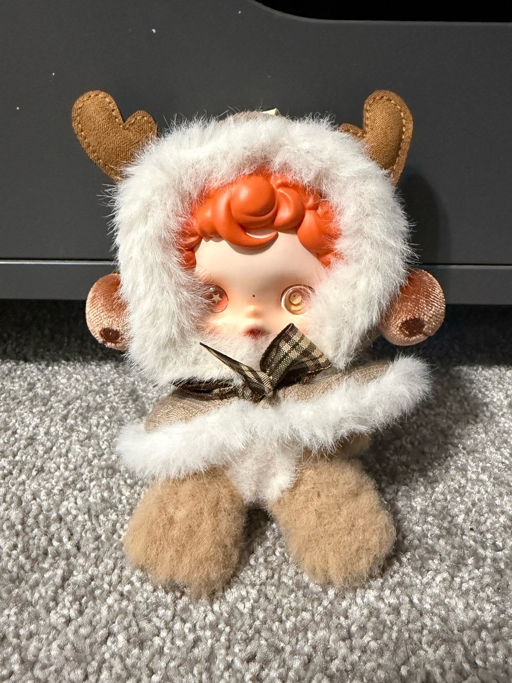 Popmart Skull Panda Plush Reindeer Hooded Doll Accessory - Brown and White